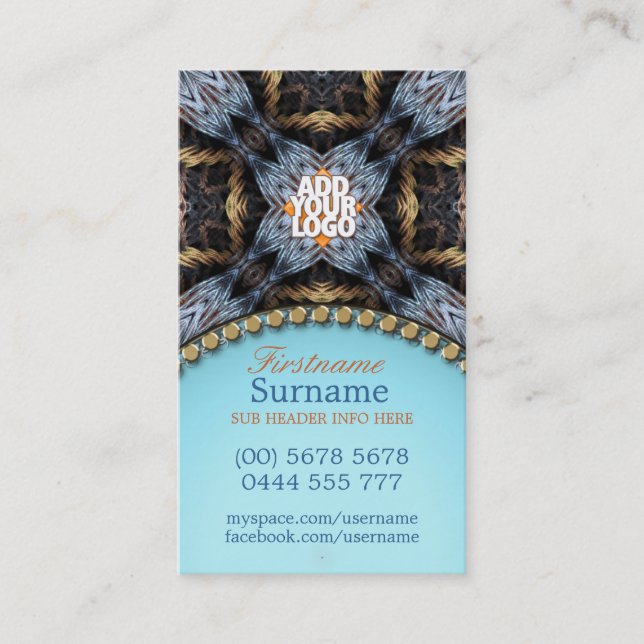 Organic Tapestry Gold Blue Business Card (Front)