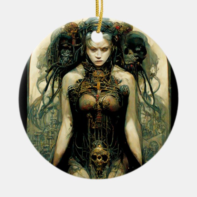 Organic Tech Woman Fantasy Sci-Fi Ceramic Tree Decoration (Front)