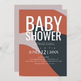 Organic Terracotta Blue Typography Baby Shower Invitation