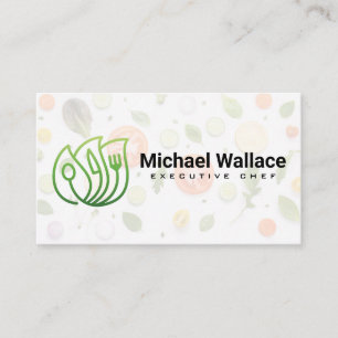 Organic Utensils Logo   Vegetables Background Business Card