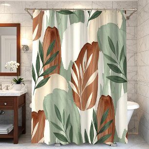 Organic Watercolor Sage Green and Oat Milk Botanic Shower Curtain