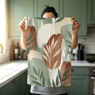 Organic Watercolor Sage Green and Oat Milk Botanic Tea Towel
