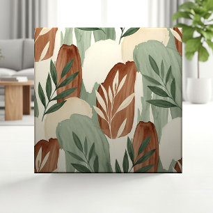 Organic Watercolor Sage Green and Oat Milk Botanic Tile