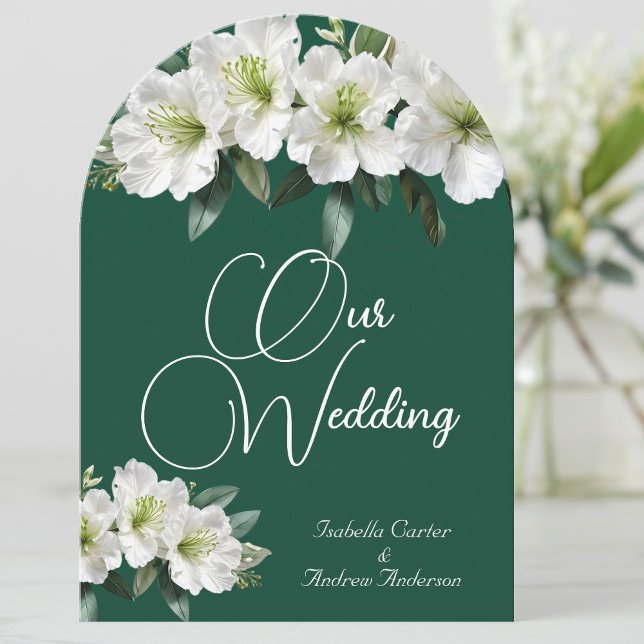 Organic Wedding Azaleas White Forest Green Floral Invitation (Creator Uploaded)