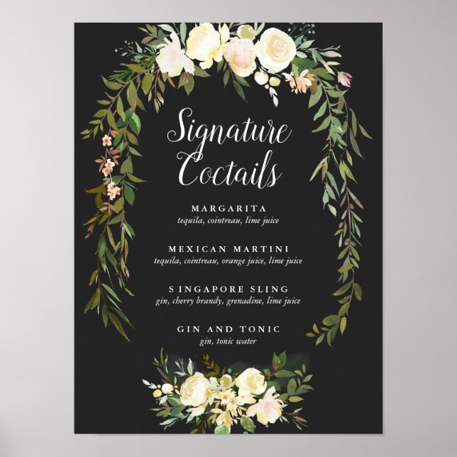 Organic WEDDING  Floral Signature Cocktail Sign (Front)