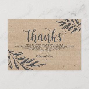 Organic wedding Thank You card rustic design