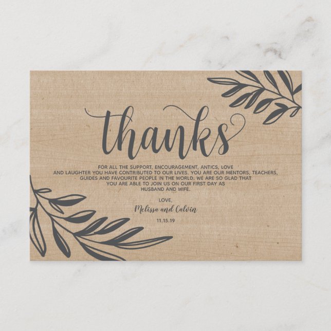 Organic wedding Thank You card rustic design (Front)