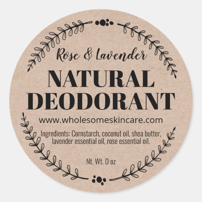 Organic Wellness Natural Deodorant Kraft Labels (Front)