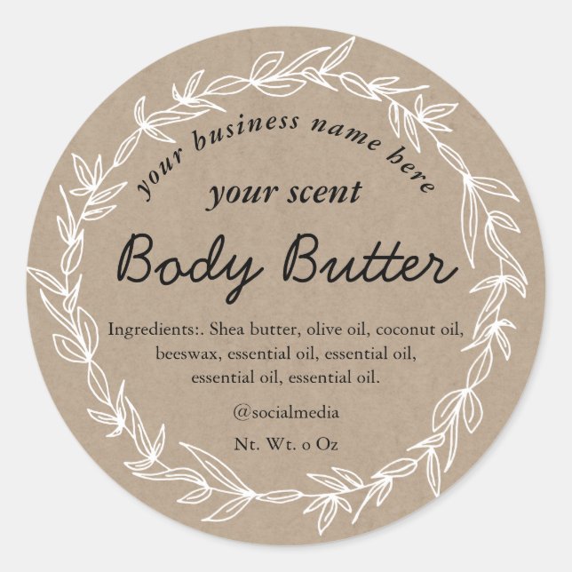 Organic white rustic wreath body butter classic round sticker (Front)