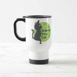 Organise your life Kawaii black cat practice yoga  Travel Mug