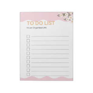 Organised Life To Do List Pink Planner Page Notepad