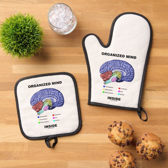 Organised Mind Inside Anatomical Brain Humour Oven Mitt & Pot Holder Set (Top Down)