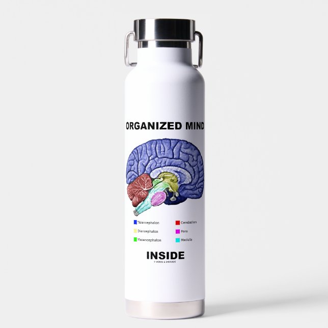Organised Mind Inside Anatomical Brain Humour Water Bottle (Front)