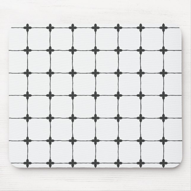 Organised Neutral Grid Minimalist Black & White Mouse Mat (Front)