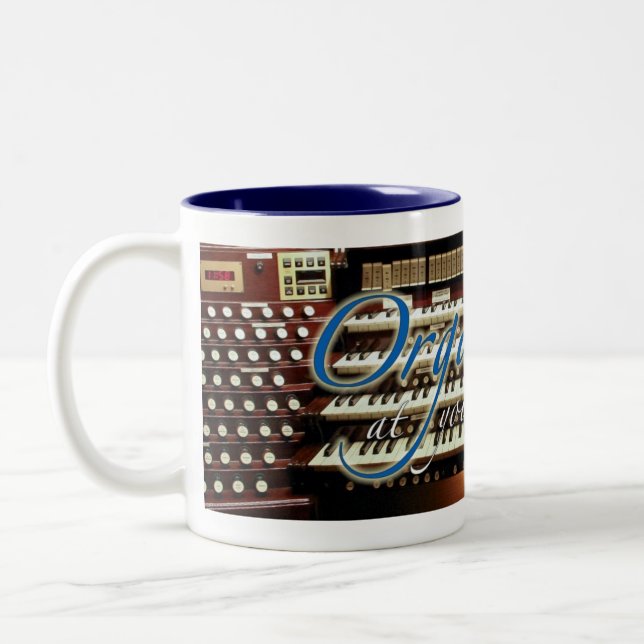 Organist at your service mug - blue letters (Left)