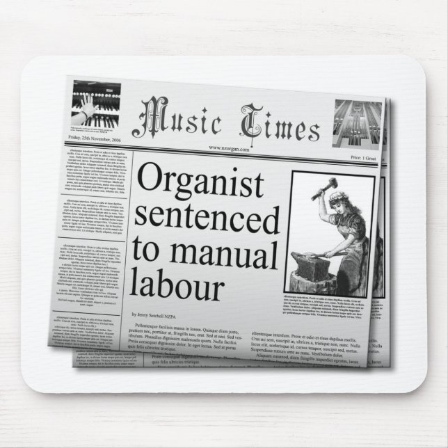 Organist headlines mousepad (UK spelling) (Front)