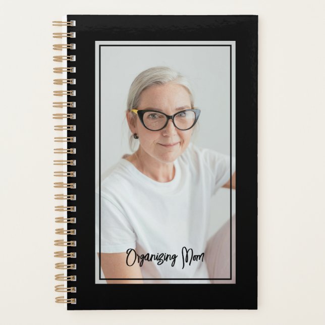 Organizing Mom Minimalist Photo Black & Gold Planner (Front)