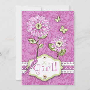Organza Flowers Invitation Card Pink