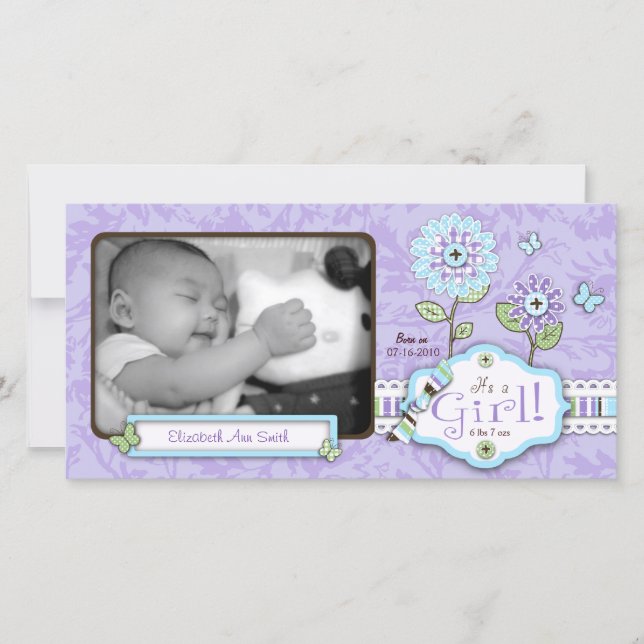 Organza Flowers Photo Card Lav (Front)