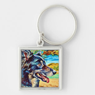 Orginal Border Collie Portrait Scenic Landscape Key Ring