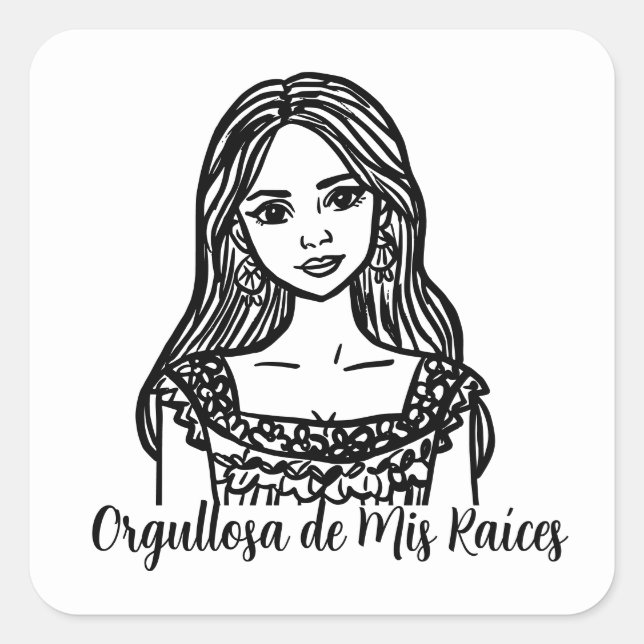 Orgullosa de Mis Raíces Mexican Line Art Square Sticker (Front)