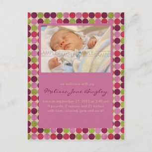 Orient Dots Pink • Baby Announcement Postcard