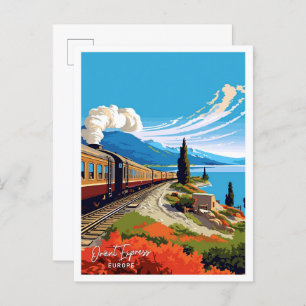 Orient Express Europe Travel Vintage illustration Postcard
