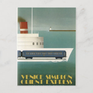 Orient Express Train Ferry Art Deco  Postcard