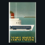 Orient Express Train Ferry Art Deco Poster<br><div class="desc">Reproduction of an Orient Express travel poster. Depicts an idea for a train ferry,  which was never realized. Wonderful Art Deco Style,  in aqua,  blue,  white,  yellow and a red smokestack on the ferry.</div>