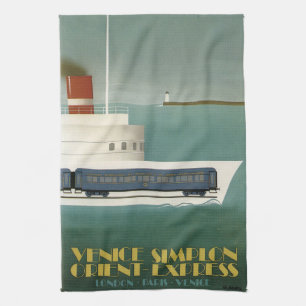 Orient Express Train Ferry Art Deco  Tea Towel