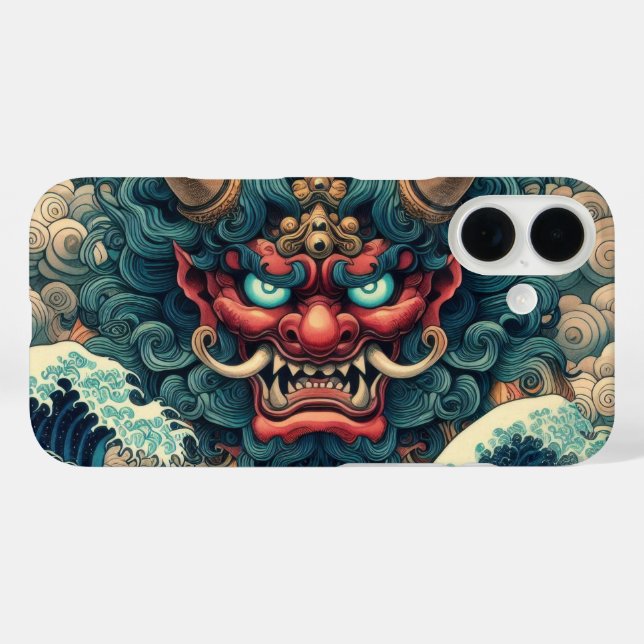 Oriental abstract Oni demon face Kanagawa waves Case-Mate iPhone Case (Back (Horizontal))