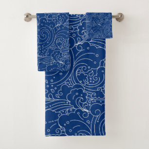 Oriental abstract water waves pattern bath towel set