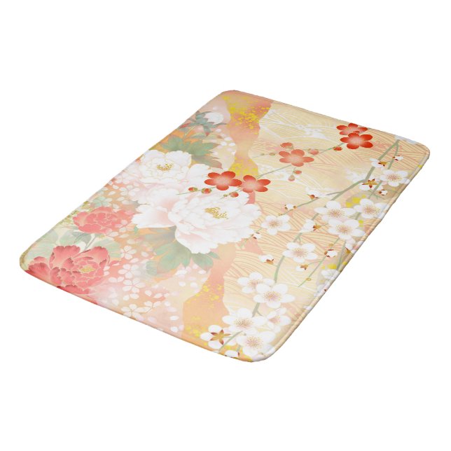 Oriental Accent Japanese Floral Soft Colours-1 Bath Mat (Angled)