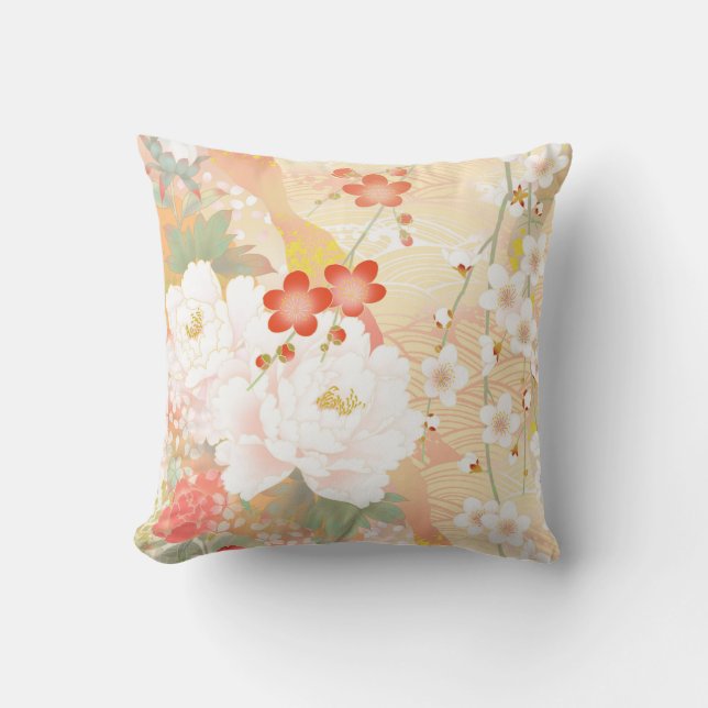 Oriental Accent Japanese Floral Soft Colours-1 Outdoor Cushion (Front)