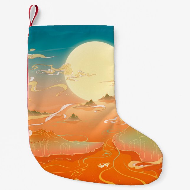 Oriental ancient landscape painting, classical pai small christmas stocking (Front)