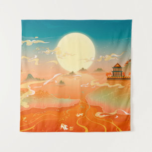 Oriental ancient landscape painting, classical pai tapestry