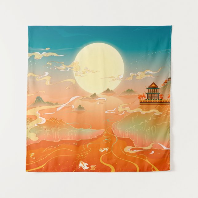 Oriental ancient landscape painting, classical pai tapestry (Front)