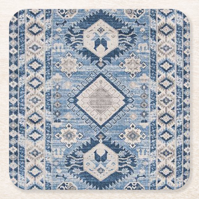 Oriental Antique Blue Kilim Rug  Square Paper Coaster (Front)