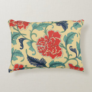 Oriental Antique Botanical Illustration of Peonies Decorative Cushion