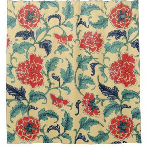 Oriental Antique Botanical Illustration of Peonies Shower Curtain