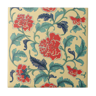 Oriental Antique Botanical Illustration of Peonies Tile