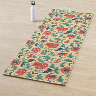 Oriental Antique Botanical Illustration of Peonies Yoga Mat