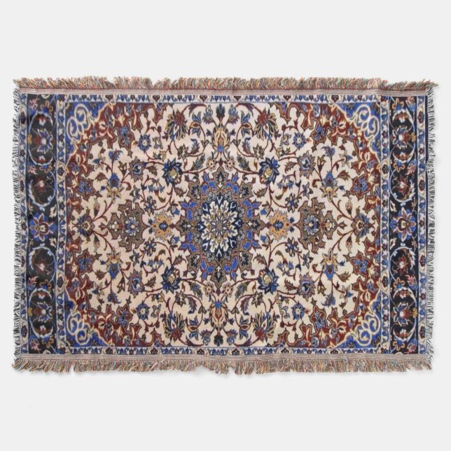 Oriental Antique Persian Turkish Blue Rug Carpet Throw Blanket (Front)
