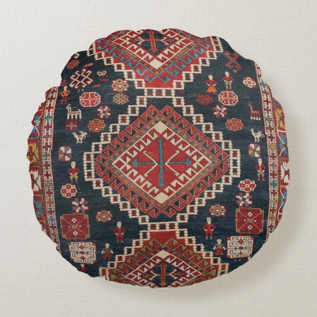 Oriental Antique Persian Turkish  Karbistan Carpet Round Cushion (Front)