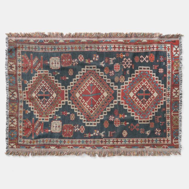 Oriental Antique Persian Turkish  Karbistan Carpet Throw Blanket (Front)