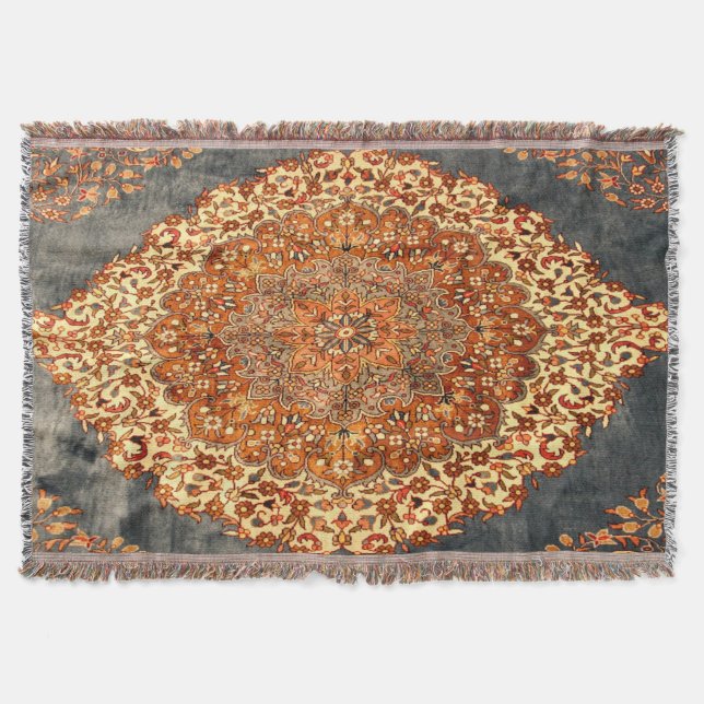 Oriental Antique Persian Turkish Kilim Carpet Throw Blanket (Front)