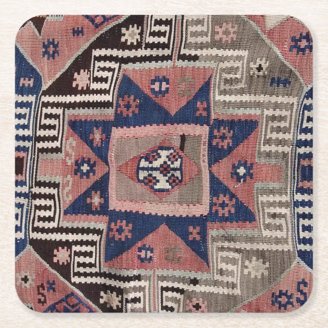 Oriental Antique Red Kilim Rug  Square Paper Coaster (Front)