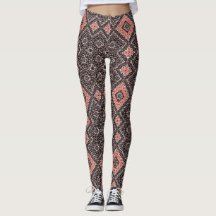 Oriental, Arabic, ornament, brown, red, ethnic Leggings