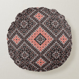 Oriental, Arabic, ornament, brown, red, ethnic, Round Cushion
