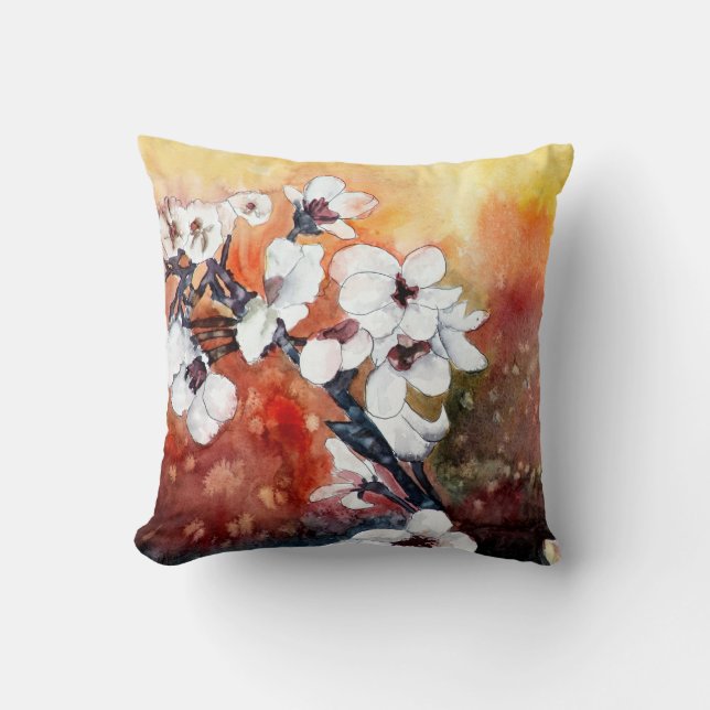 oriental art asian flower painting pillow (Front)